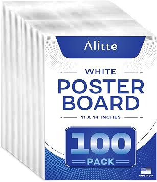 White Poster Board, 100 Sheets, Heavyweight Poster Paper, 11x14 Large Posterboard, Bulk Pack for School Projects, Presentations, Vision Board, Drawing, Classroom Use, Made in USA