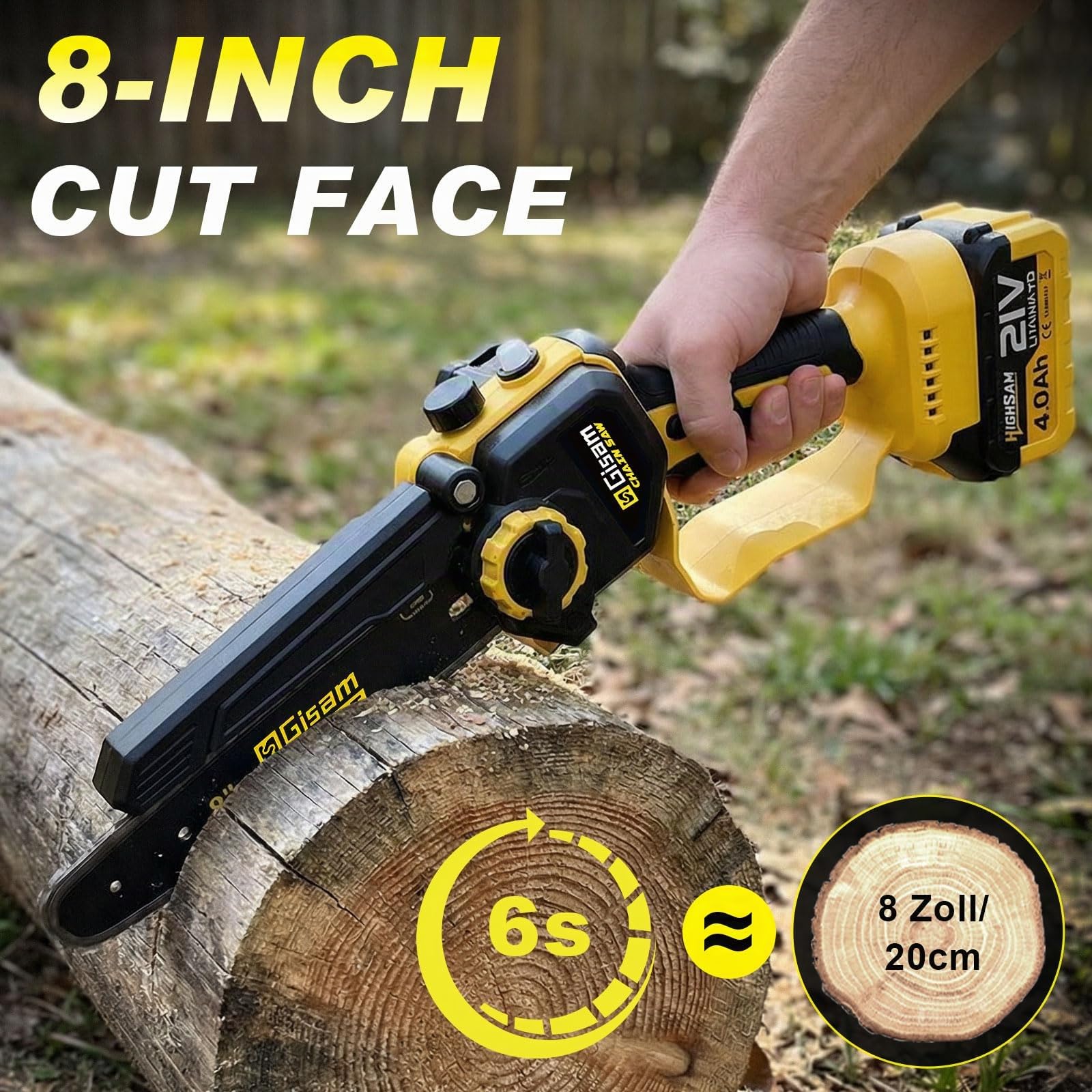 2-en-1 8 Pouces Elagueuse sur Perche, Mini Tronçonneuse Brushless avec 2 x 4,0 Ah Batteries, Coupe Branche Telescopique, Portée 4,2 M pour Branches et jardinage