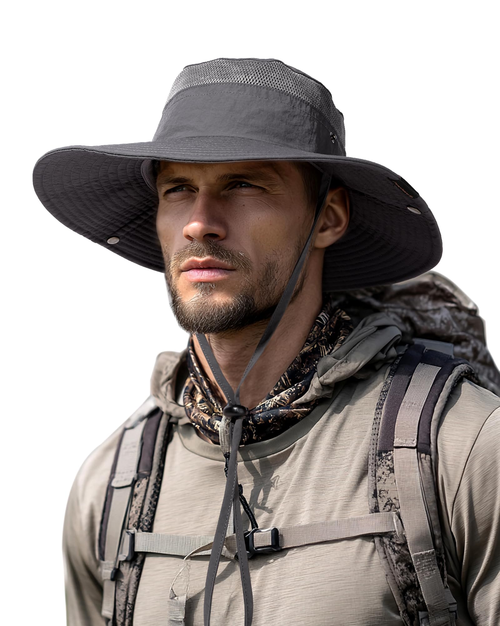 Sombreros de sol para mujeres y hombres, transpirables, de ala ancha, sombrero de pesca, senderismo, verano, protección UV, sombreros de cubo UPF 80+, Gris oscuro, Talla única