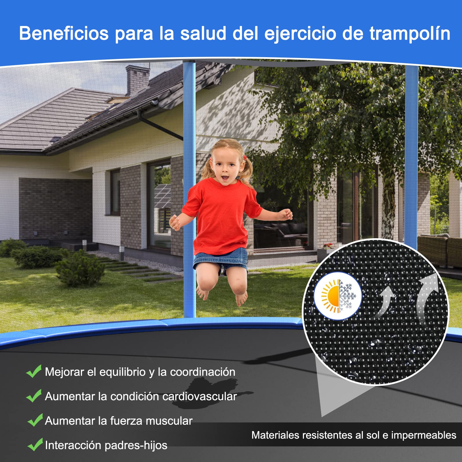 COSTWAY Cama Elástica de Exterior 244/305/366/427 cm, Trampolín con Red de Seguridad, Tubos Galvanizados Antióxido, Escalera, Resistente a la Intemperie, para Niños y Adultos