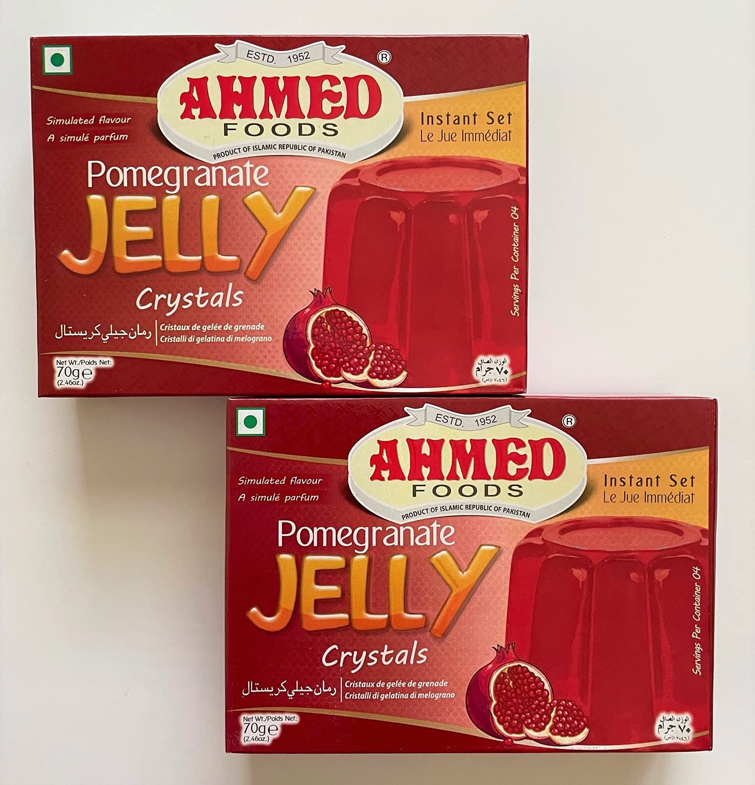 Ahmed Foods POMEGRANATE Jelly Crystals, Instant Set Jello 70g (2 Packs) - Certified Halal