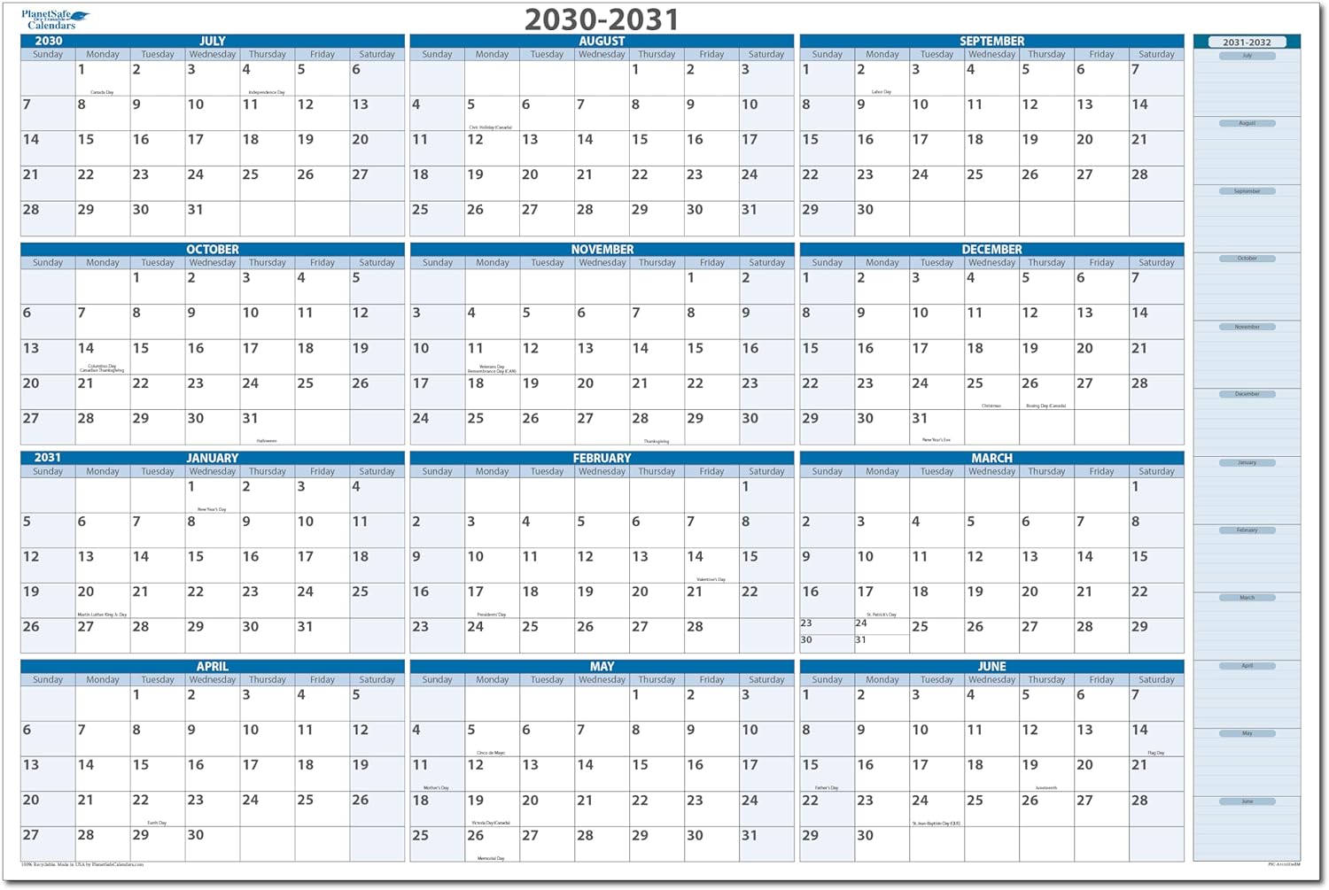2028-2029 Fiscal Horizontal Premium Dry-Erasable Wall Calendar July to June 32" x 48" Marker and Eraser included