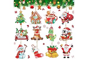12 Pieces Christmas Diamond Art Keychains for Kids and Adults
