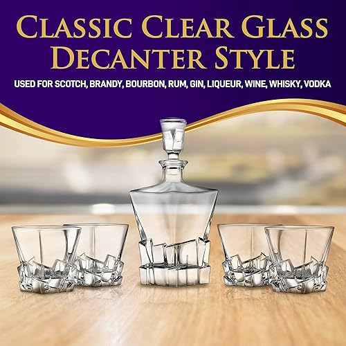 Miniatura 4 de NutriChef Home Bar - Juego de decantador de whisky con cuatro vasos de whisky de 27.1 fl oz, elegantemente diseñado con cristal real para un máximo