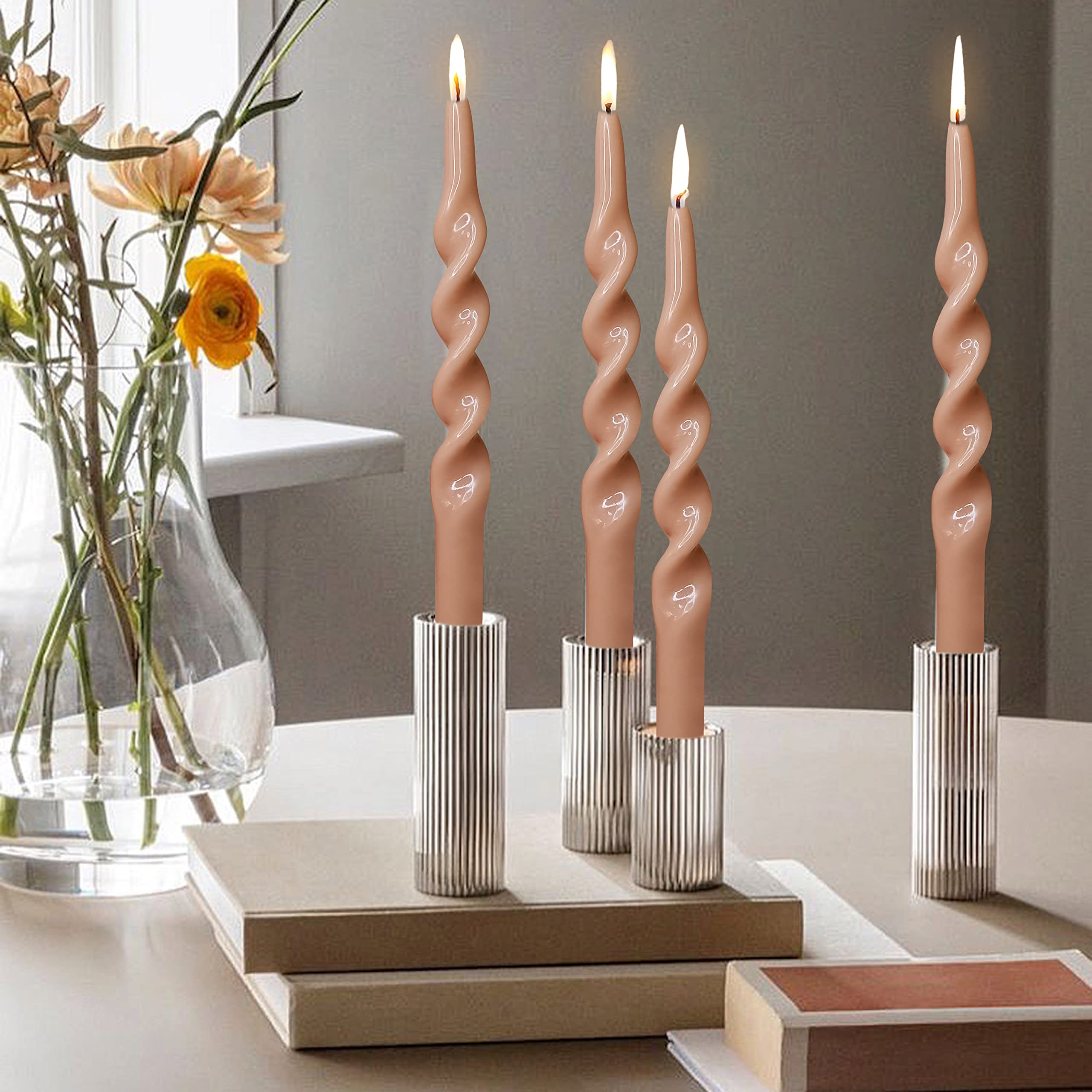 Braune spiralförmige Kerzen, 4 Stück, geruchlose Kerzen, Kerzenstäbchen für Abendessen, Haushalt, Hochzeit, Party, Heimdekoration, Kerzen