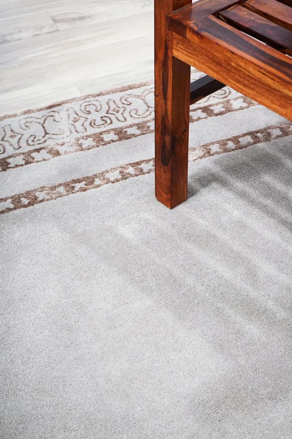 Hand Tufted Ivory Brown Border Area Rug 5x8 Ft Traditional Contemporary Wool Living Room Rug 10.0x13.0 Off-White