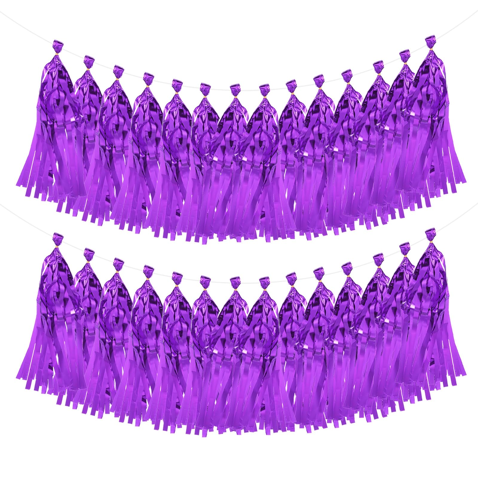sourcing map 40Pcs Shiny Tassel Garland Banner Tissue Paper for Streamers Party Decorations, Valentine's Day Birthday Decor for Women with Rope and Tie Wire (Dark Purple, 14.6Inch)