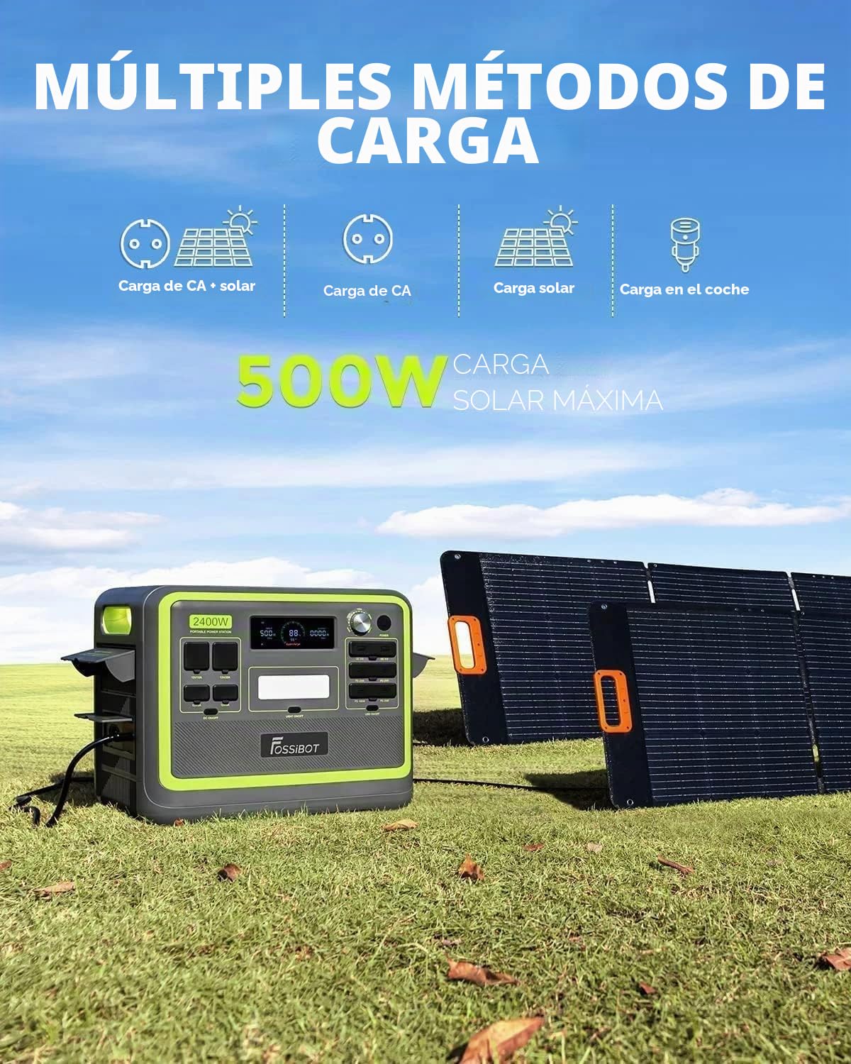 FOSSiBOT F2400 Estacion de Energia Portatil, Batería LiFePO4 2048 Wh, 3 Tomas de CA Para un Total de 2400W de Potencia (4800W de Pico), Generador Solar Portatil para Camping, Viajes