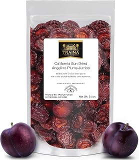 Traina Home Grown Jumbo California Sun Dried Angelino Plum Halves - No Sugar Added, Chewy Tangy Snack, Vegan Gluten-Free (2 lbs Resealable Pouch)