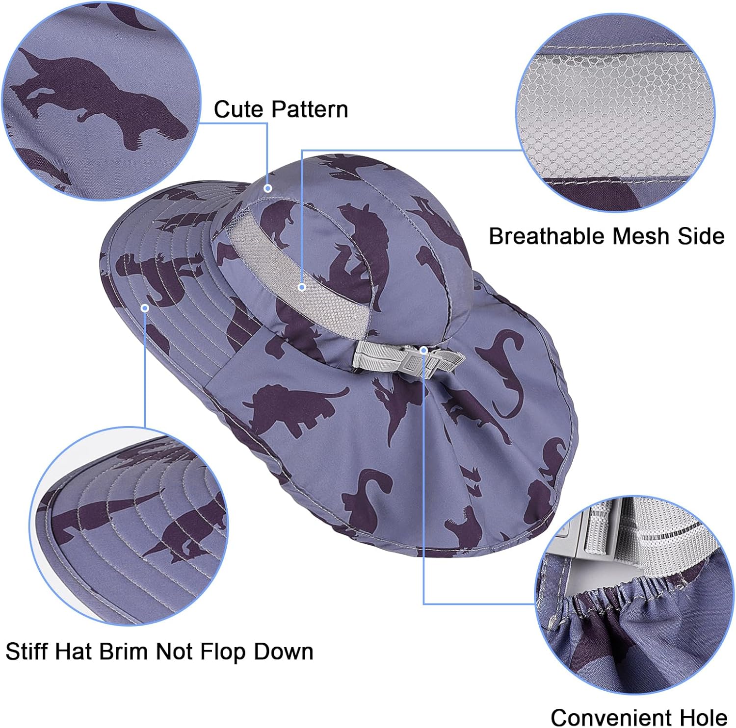 Kids Sun Hat UV Protection Summer Beach Play Hats Wide Brim Neck Flap for Girls Boys - Image 4