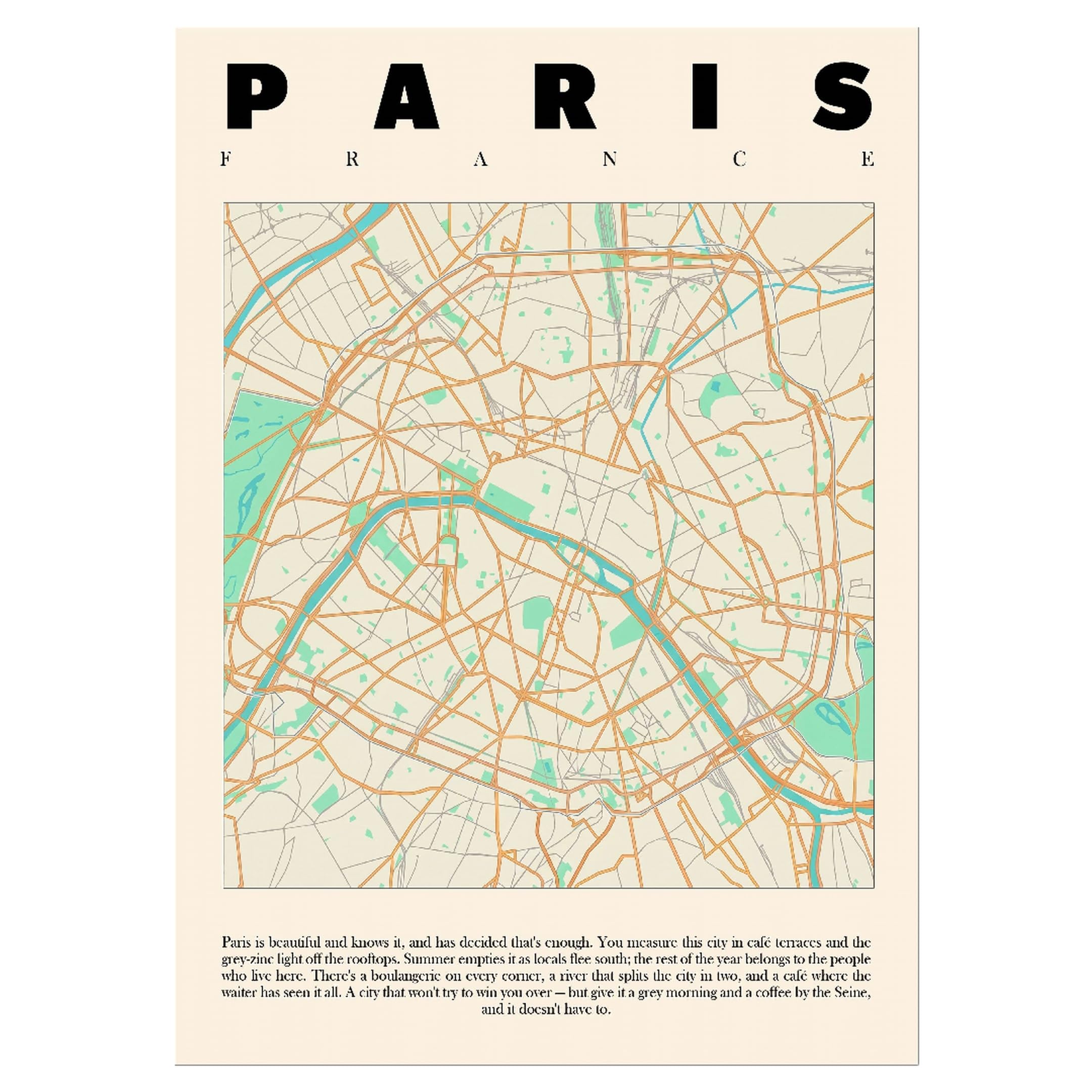 Wallbuddy Stampa Artistica Mappa di Parigi | De (50 x 70 cm, Senza cornice)