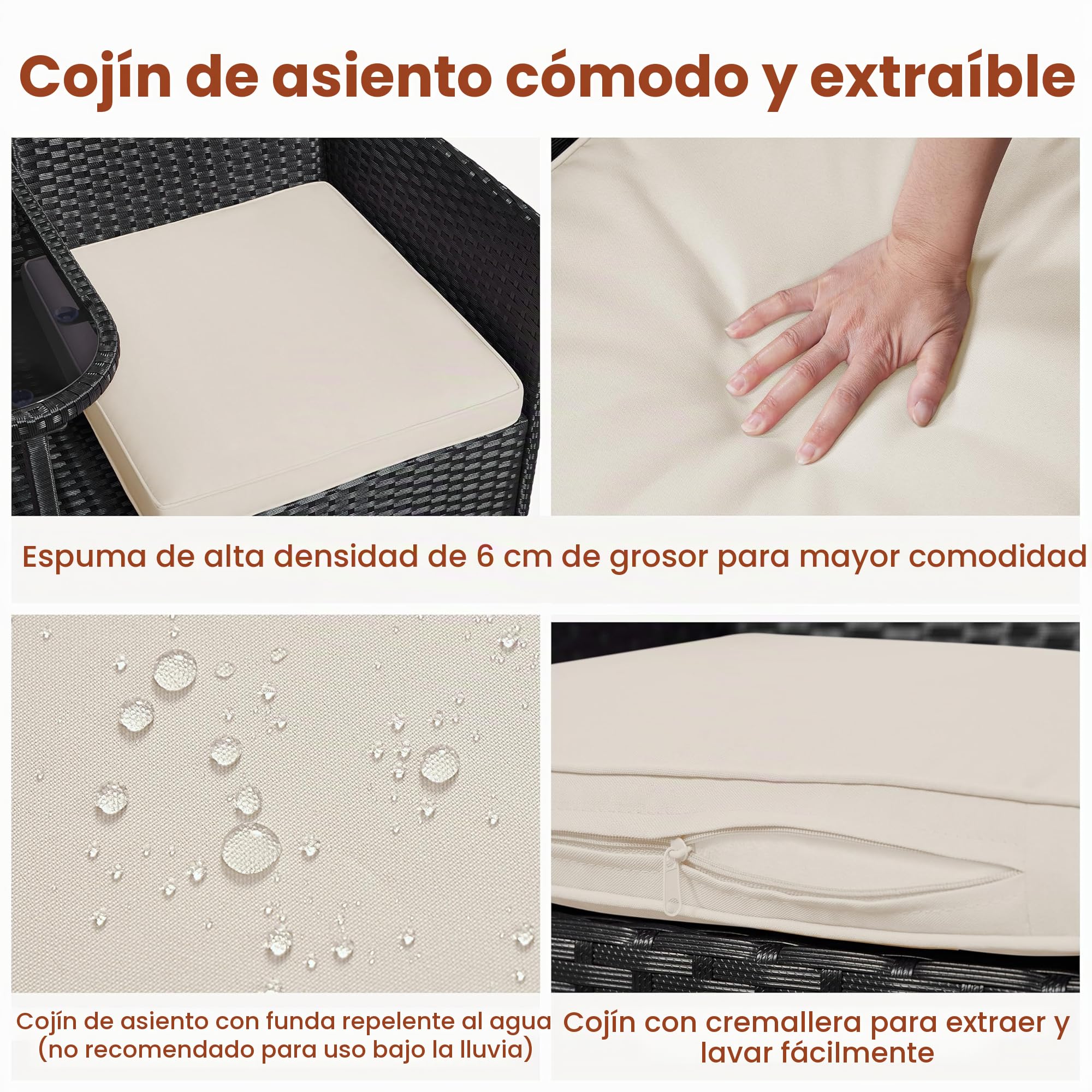 Yaheetech Banco de Jardín de Ratánde 2 Plazas con Mesa Auxiliar y Cojines | Muebles de Jardín ,Carga de175 kg, 131x65.5x85 cm, Negro/Beige