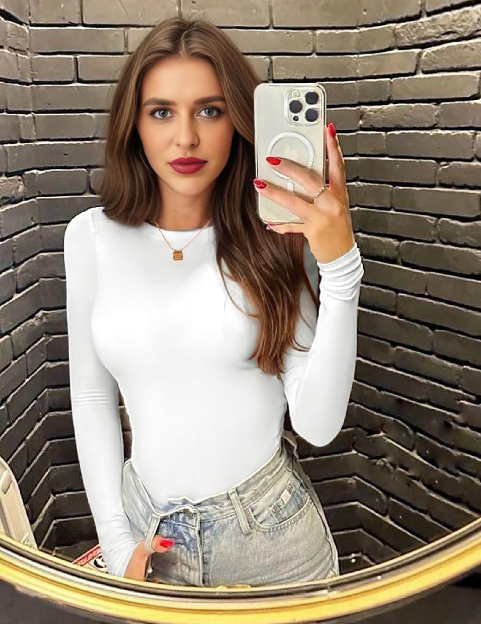 Ekouaer Donna Confezione da 3 Maglie a Maniche Lunghe Girocollo Camicie Termiche Set Elasticizzato Aderente Sottoscrubs Layer Tee XS-XXL