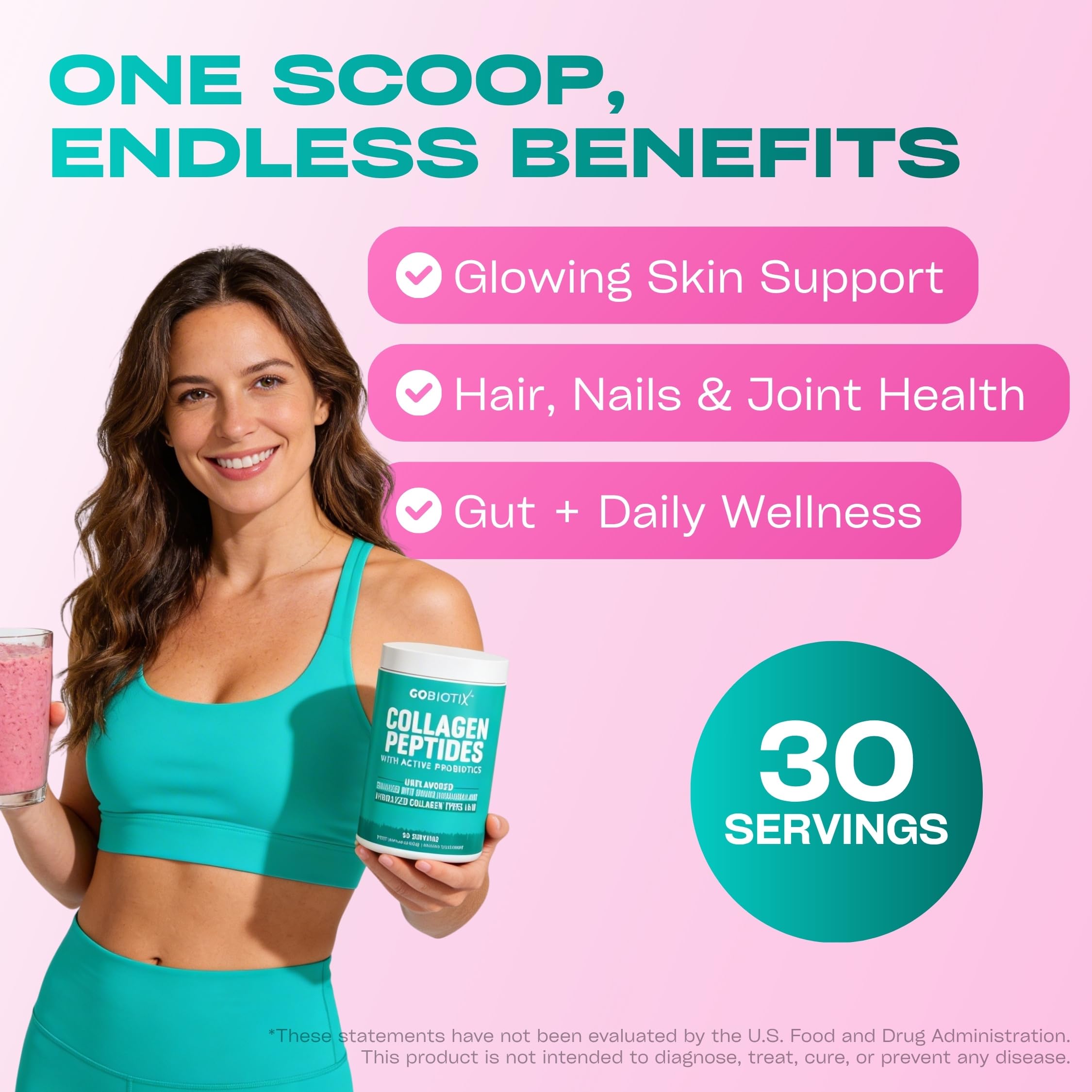 GOBIOTIX Collagen Peptides Powder with Probiotics, Biotin & Hyaluronic Acid - Hydrolyzed Collagen Supplement for Women - Hair Skin Nails, Joint & Digestive Health - Type I & III - 30 Servings — Amazon image 6