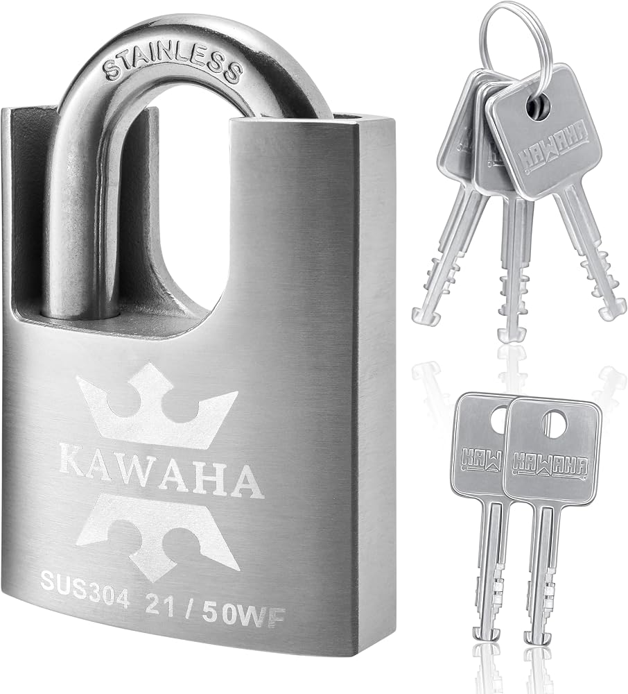 21/50KD-5SK High Security Stainless Steel Shrouded Padlock with Key for Both Indoor and Outdoor use (Heavy Duty, Anti-Rust) (2 in. (50mm), Keyed Different - 5 Stainless Steel Keys) — 사진 1