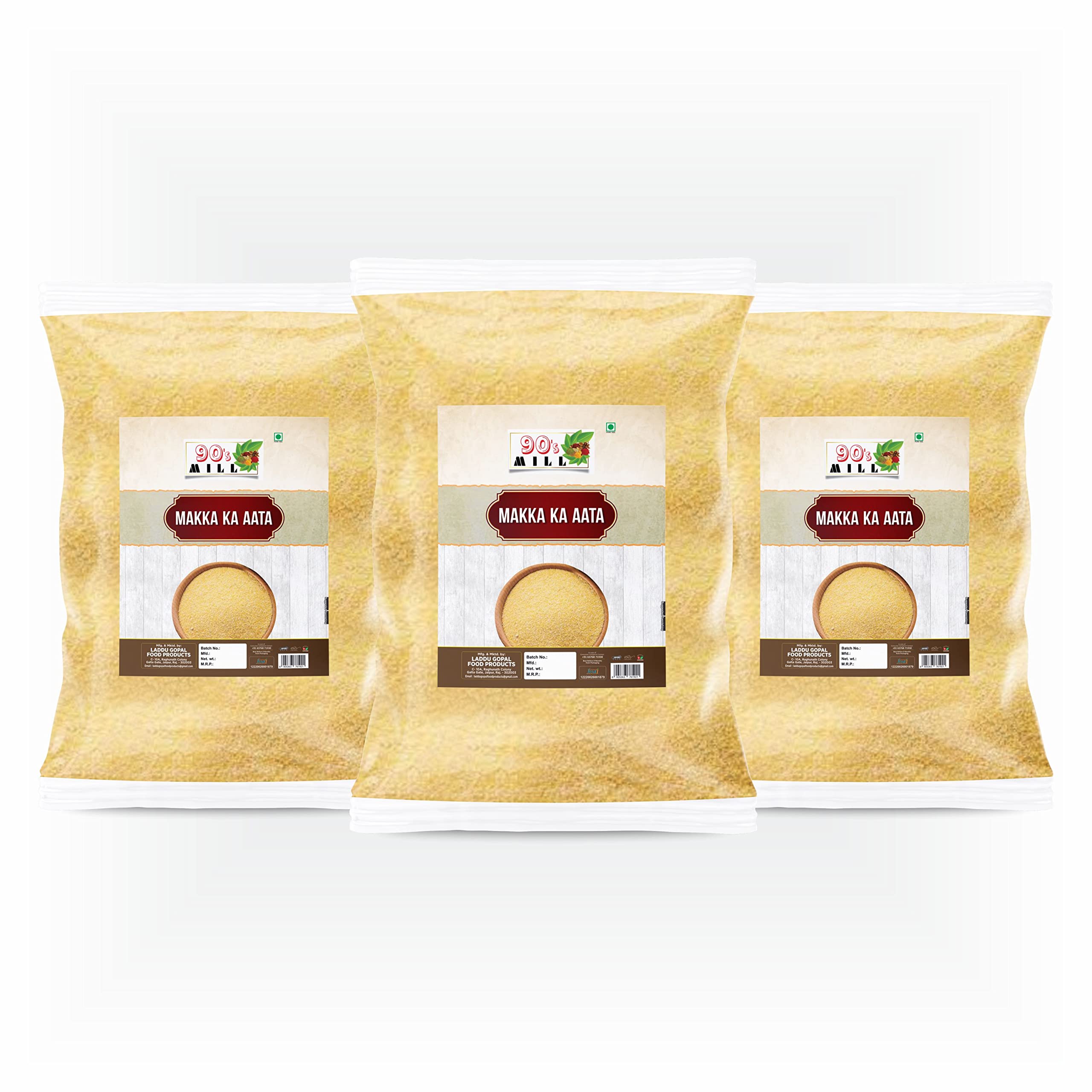Organic Maize (Makk Atta) / Corn Gluten Free Flour/Atta, 2940gm(pack of 3x 980gm)|Maize Flour (Makki Atta, Corn Flour)