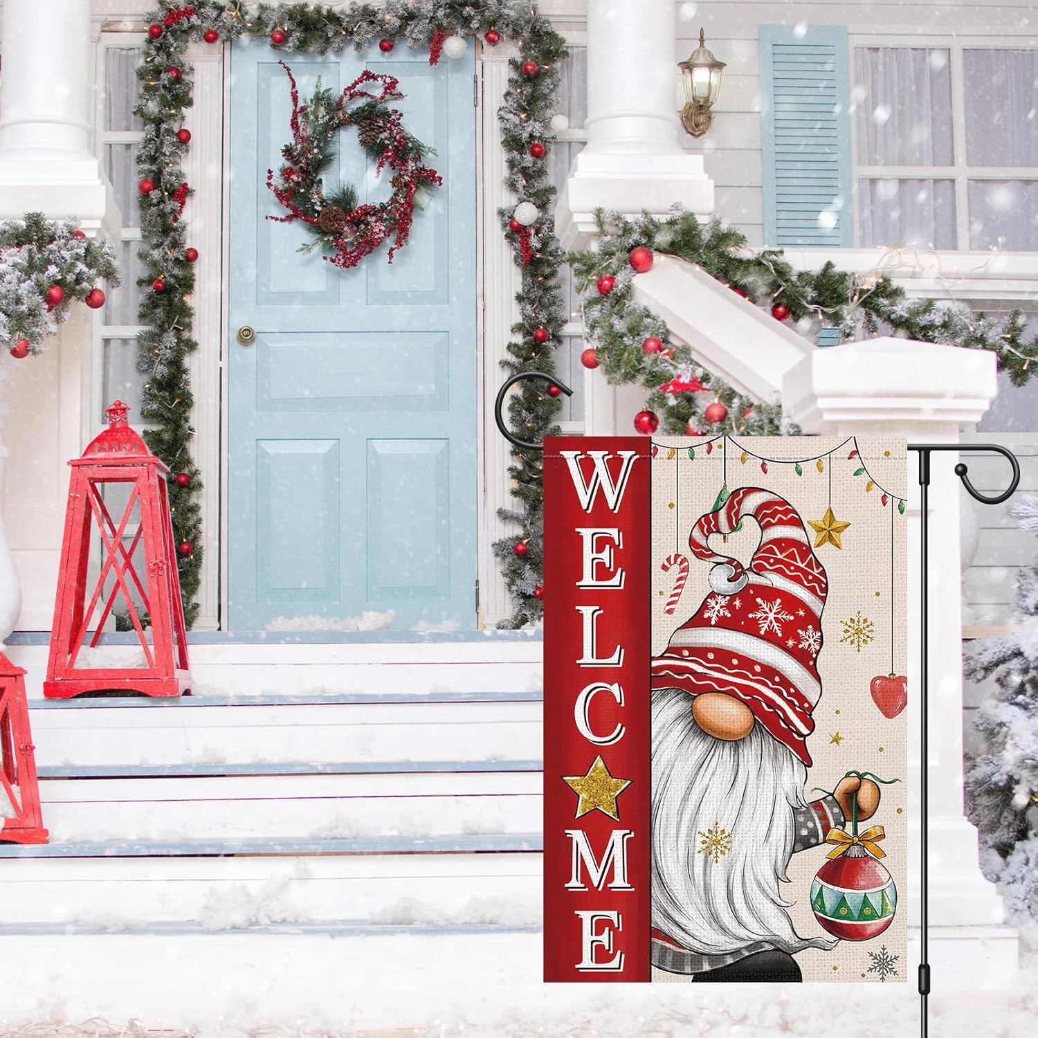 Christmas Garden Flag 12x18 Double Sided, Vertical Burlap Gnome Welcome Xmas Flags Christmas Seasonal Outside Farmhouse Yard Decoration - Image 2