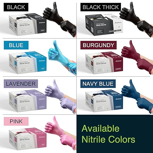 Miniatura 7 de Paquete de 50 guantes desechables de nitrilo sin látex y sin polvo de grado médico para usos quirúrgicos y dentales (color negro, 3 milímetros de