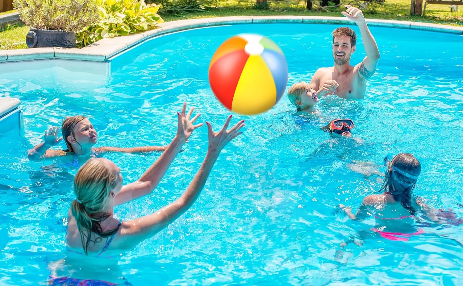 90shine 7-Pack Luau Pool Floats: Inflatable Floaties Rings and Beach Balls, Floating Tubes & Toys for Kids Adults, Swimming Beach Pool Party Decorations