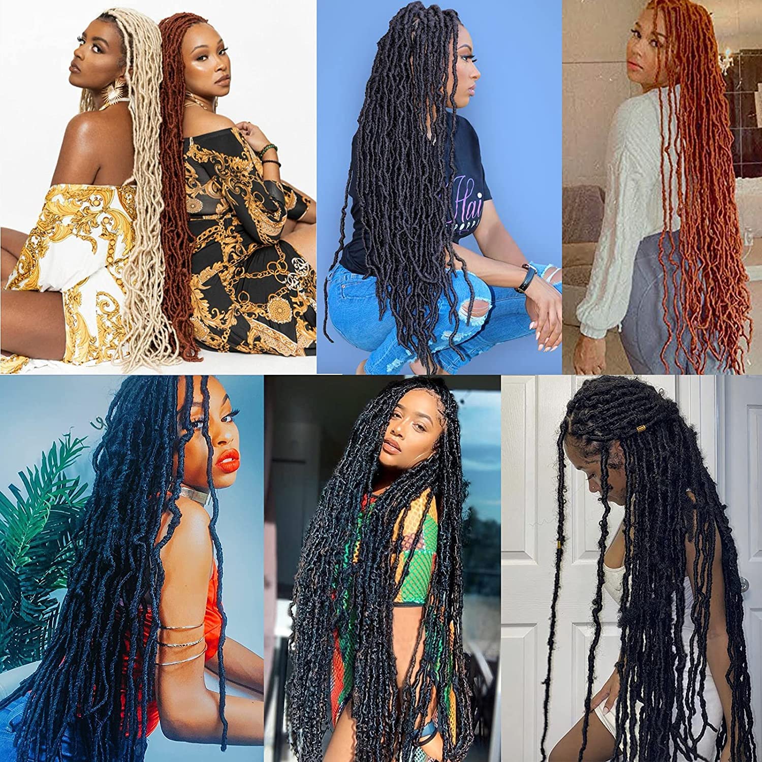 Leeven 24 Inch Goddess New Faux Locs Crochet Braids Hair 7 Packs Natural Black Pre-looped Messy Soft Crochet Hair Synthetic Distressed Faux Locs for Women 4# - Image 2