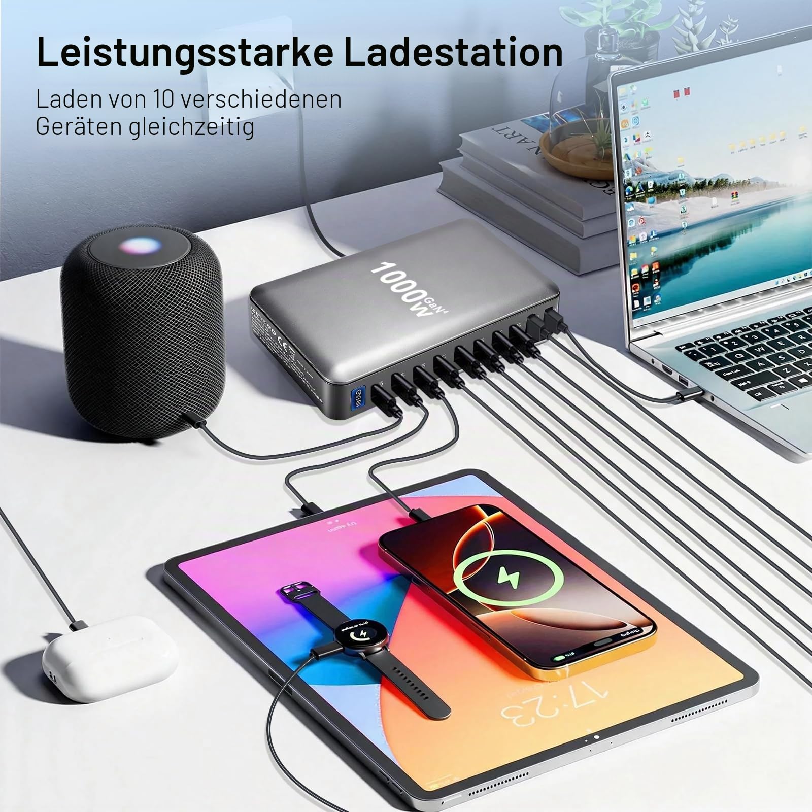 1000W USB C Ladegerät Mehrfach, 10 Ports USB C Netzteil Schnellladegerät, Ladegerät 100w, Laptop Ladegerät Ladestation für MacBook Pro/Air, i Pad, iPhone, Galaxy