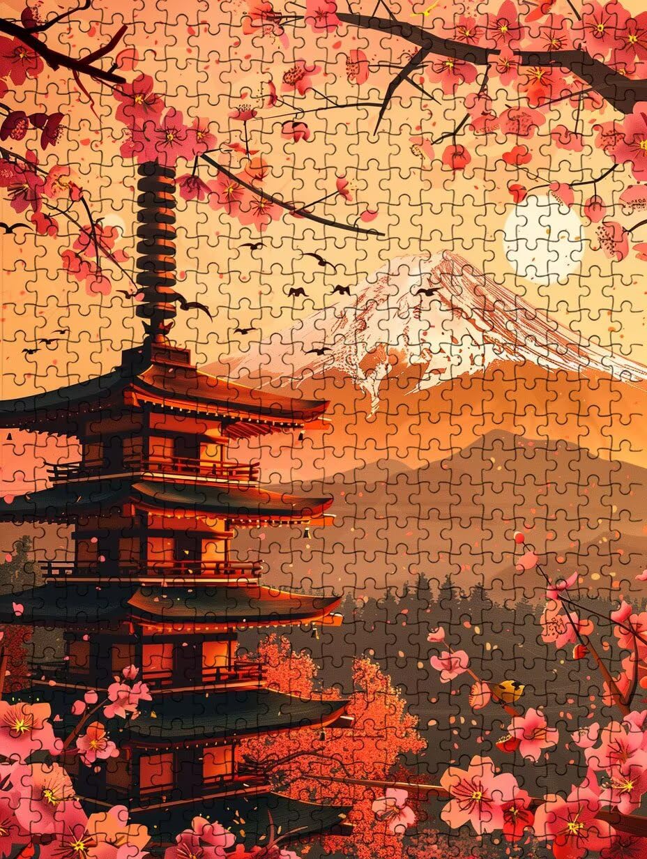 Peach Blossom Fuji Mountain Puzzle 3000 Piezas, Rompecabezas Adultos Puzzle, Desafiante Puzzles de Decoración Juego de, Juego Educativo para Toda la Familia, para Regalo Decoración FNKL7-976
