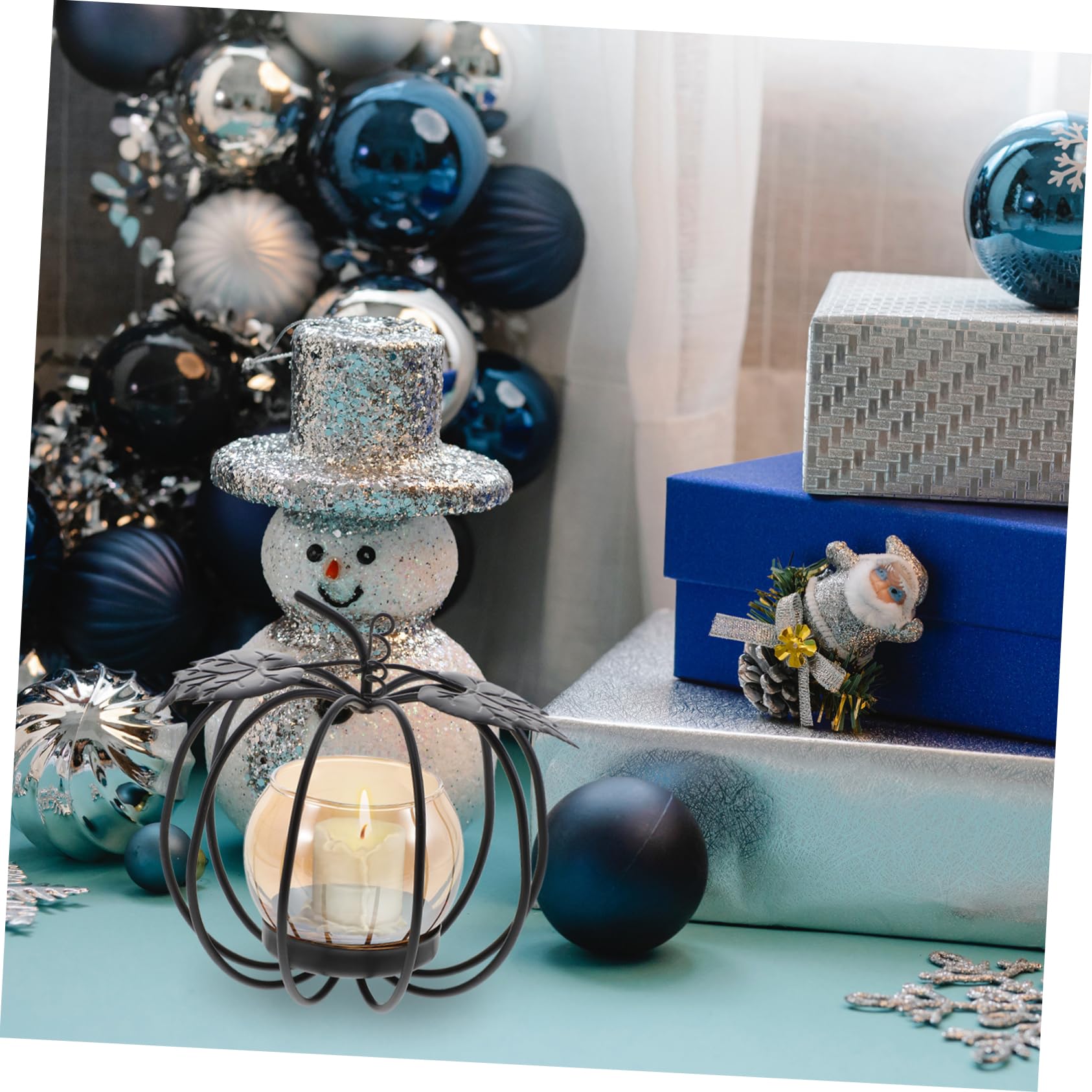 Cabilock 2pcs Wrought Iron Pumpkin Candle Holder Home Decorations Xmas Tealight Holder Black Candle Christmas Candle Stand Candle Centerpieces for Tables Candle Tray Cage Glass Candle Jar