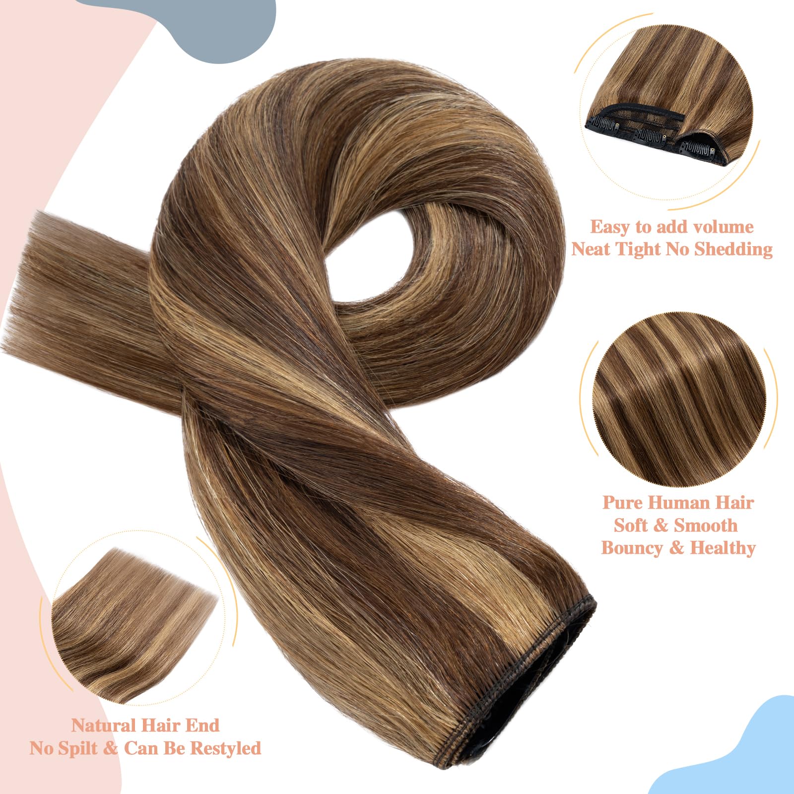 S-noilite Clip in Hair Extensions Human Hair Medium Brown/Dark Blonde - One Piece Hair Extensions Clip in Real Hair 16 Inch (45 g) - Image 3