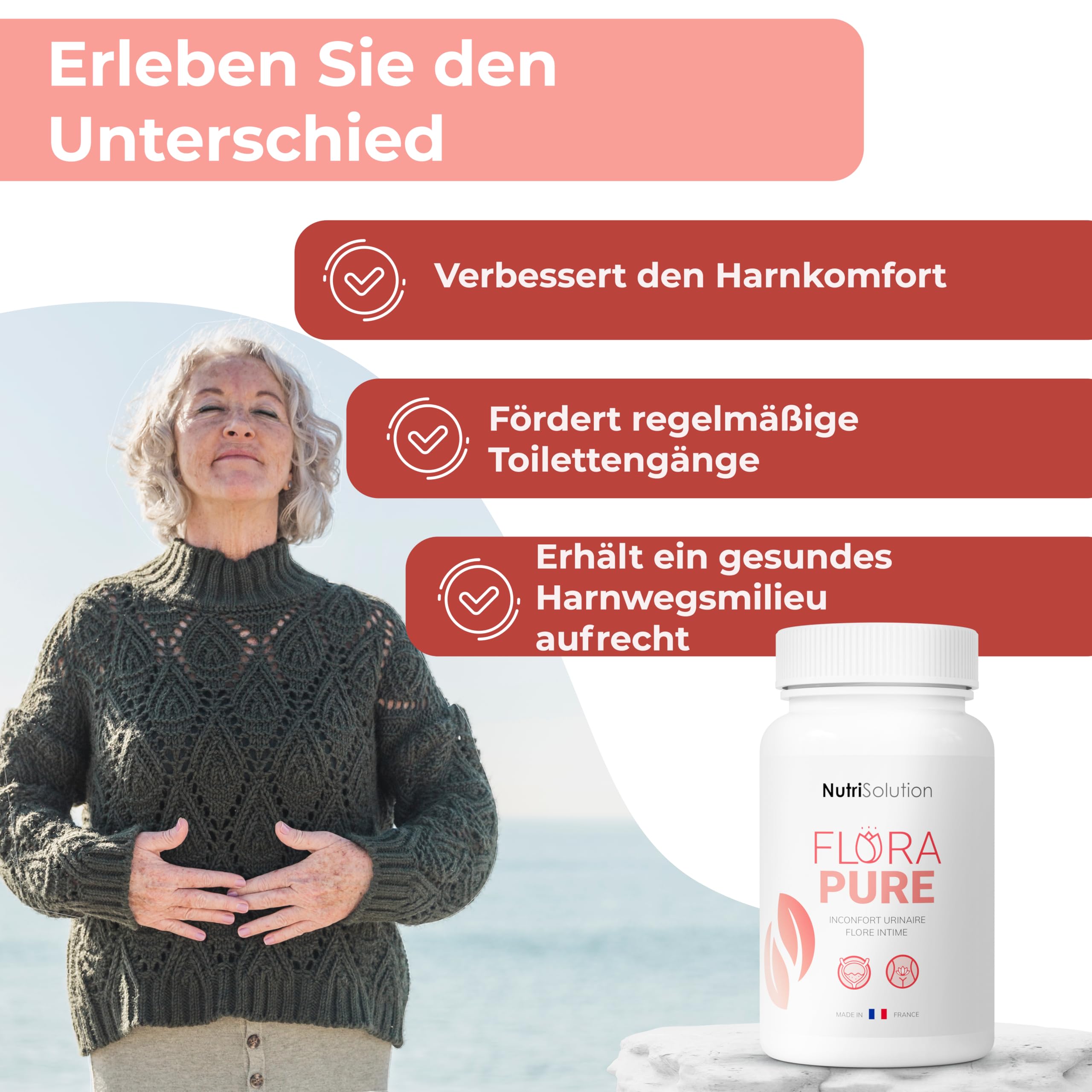 FloraPure von NutriSolution: - Unterstützung der Harnwege – Natürliche Kombination aus Cranberry, D-Mannose und Pilosella – Fördert das Wohlbefinden der Blase und der Harnwege – 60 Kapseln (1)