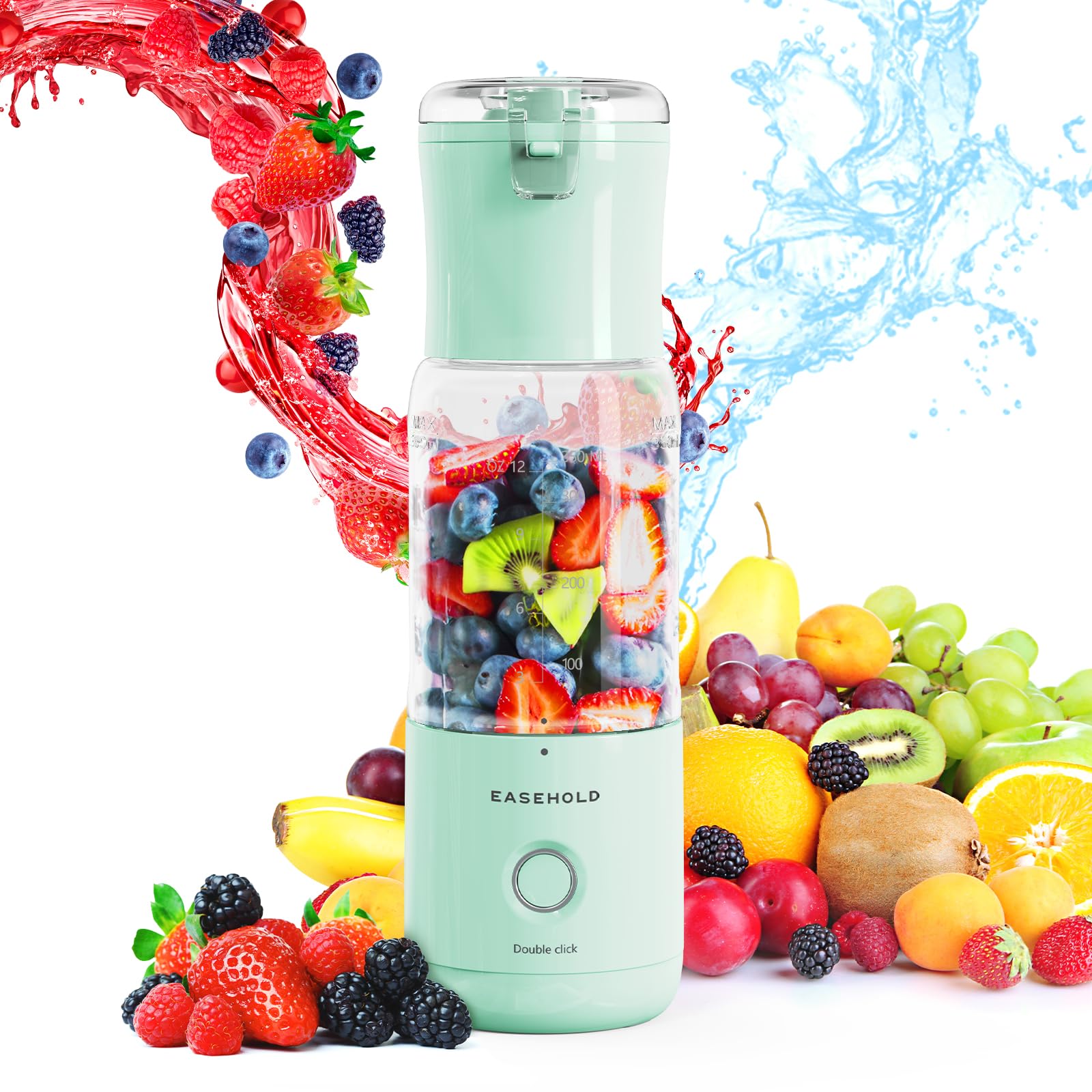 EASEHOLD Portable Blender, Personal Blender for Shakes and Smoothies, 350ml Fruit Juice Mixer with 6 Blades, USB Rechargeable, 12oz To Go Cup for Travel, Kitchen, Gym, Office (Green)