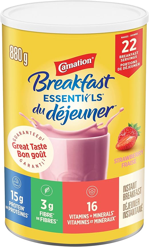 CARNATION BREAKFAST ESSENTIALS Bidon de boisson en poudre instantanée Fraise 880 g Amazon.ca