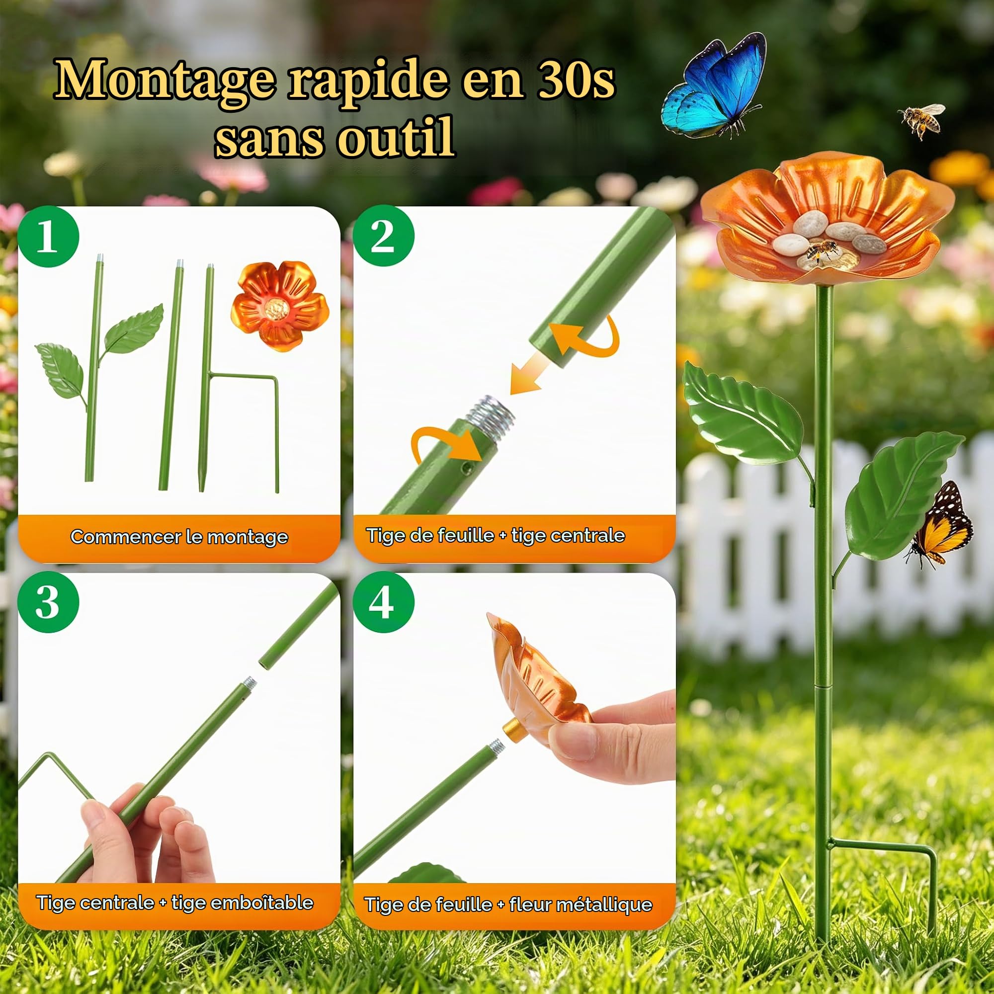 4Pack Cups for Bee, Abreuvoirs pour Abeilles pour le Jardin vaschette in metallo a forma di fiore Coupelles pour Abeilles,pour le Balcon et La cour