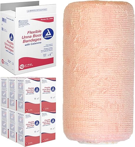 Dynarex Unna - Vendaje para botas, compresión para úlceras en las piernas con calamina, yeso suave, blanco, 4 pulgadas x 10 yardas, 1 caja de 12,