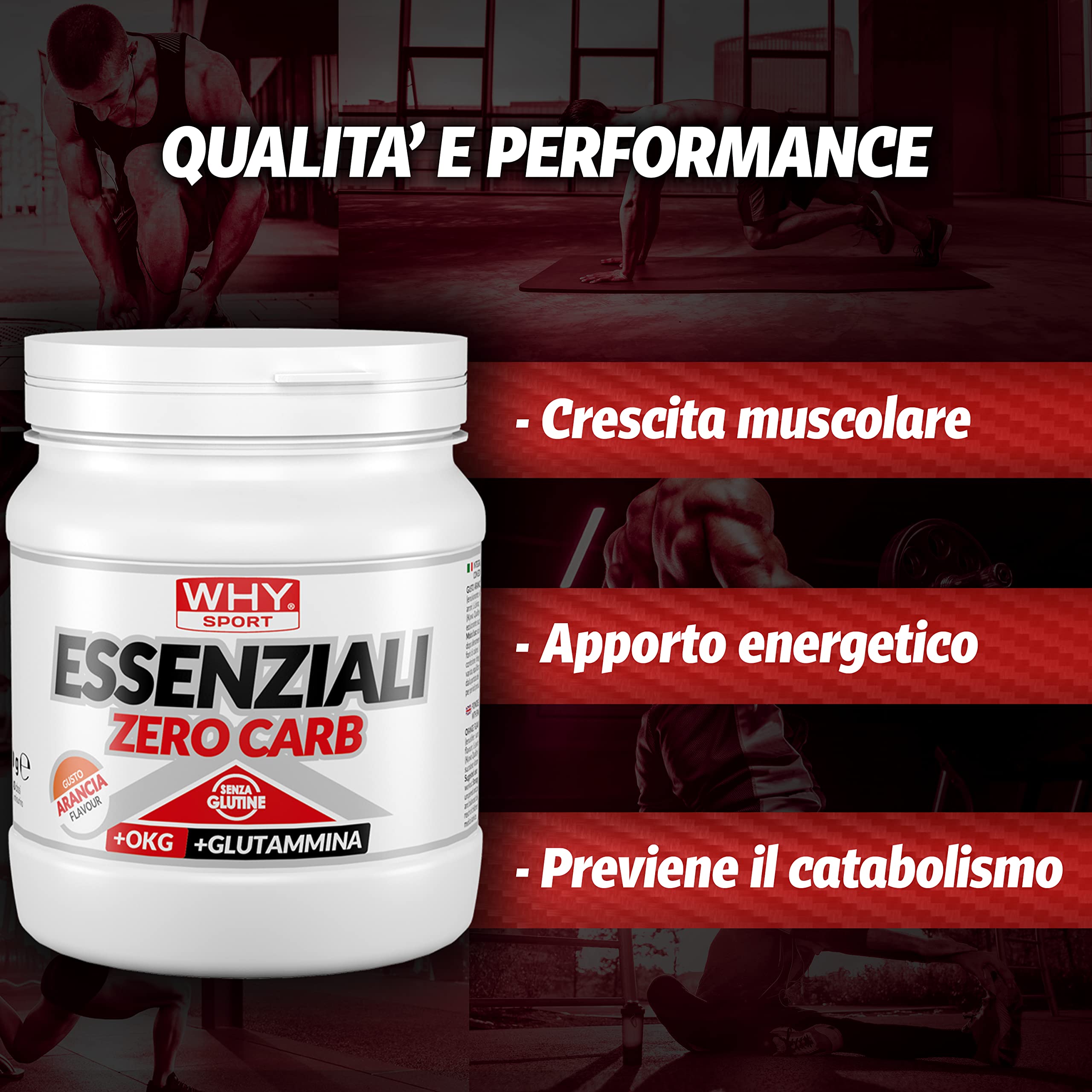 WHY SPORT ESSENZIALI ZERO CARB - Aminoacidi Essenziali con Vitamina B6 e Glutammina - Gusto Arancia - 240 g
