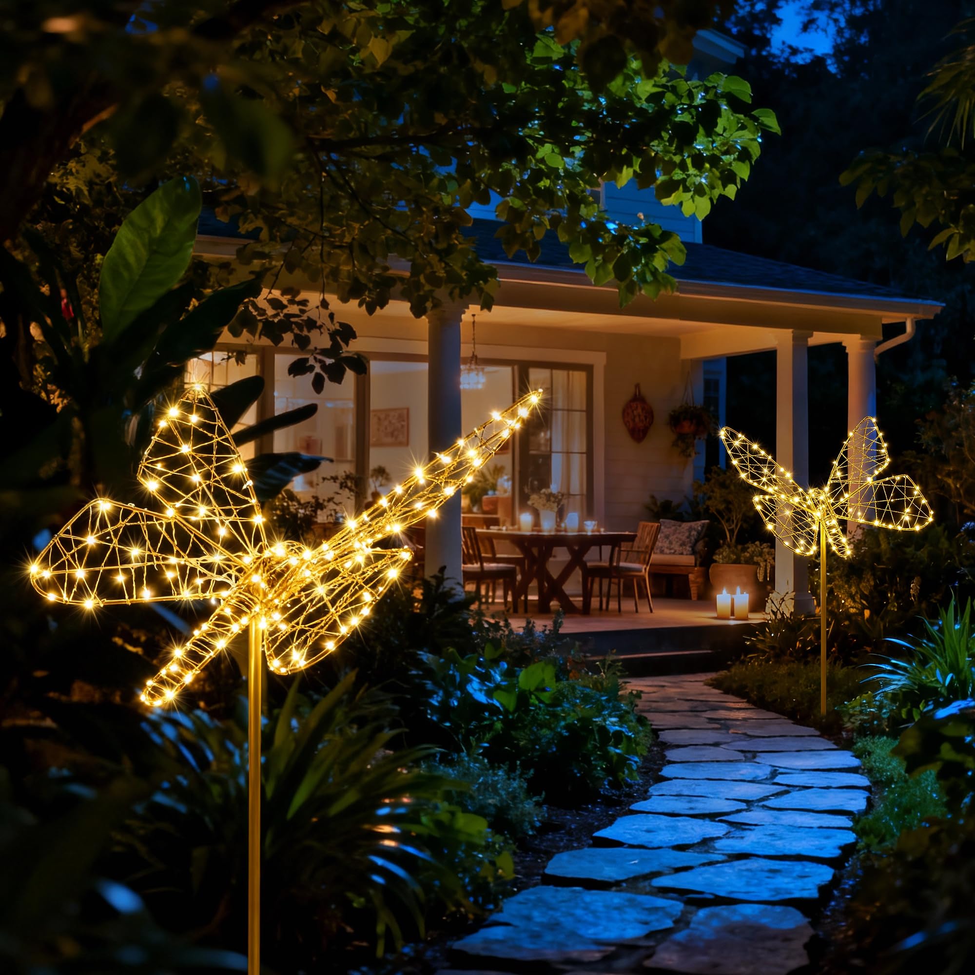 Lomotech Luces solares para jardín, 18 pulgadas, 240 LED, plegables, decoración de jardín de mariposas, impermeables, más grandes, con hierro, para jardín, patio, césped, decoración de caminos (blanco