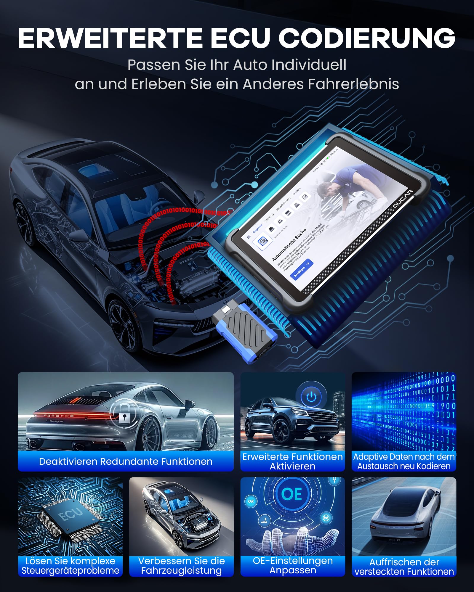 mucar AI-OBD2 Diagnosegeräte, 892BT Diagnosegerät Auto Mit 34 Reset-Funktion Und Volle Systemdiagnose, Auto Diagnosegerät Für ECU-Kodierung/BI Direktionale Steuerung, Kostenlose Lebenslange Updates