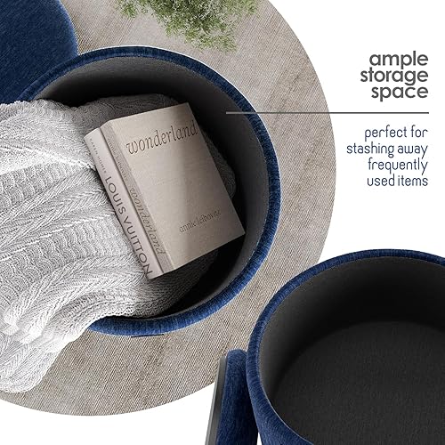 Miniatura 5 de STORAGEBUD Otomana redonda con almacenamiento, otomana de almacenamiento de terciopelo texturizado, otomanas taburete para pies, taburete de