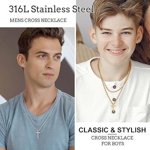 Miniatura 2 de LUXEJEW Collares de cruz para hombre de acero inoxidable, cadena de eslabones cubanos de acero inoxidable, cadena de cuerda, collar con colgante de