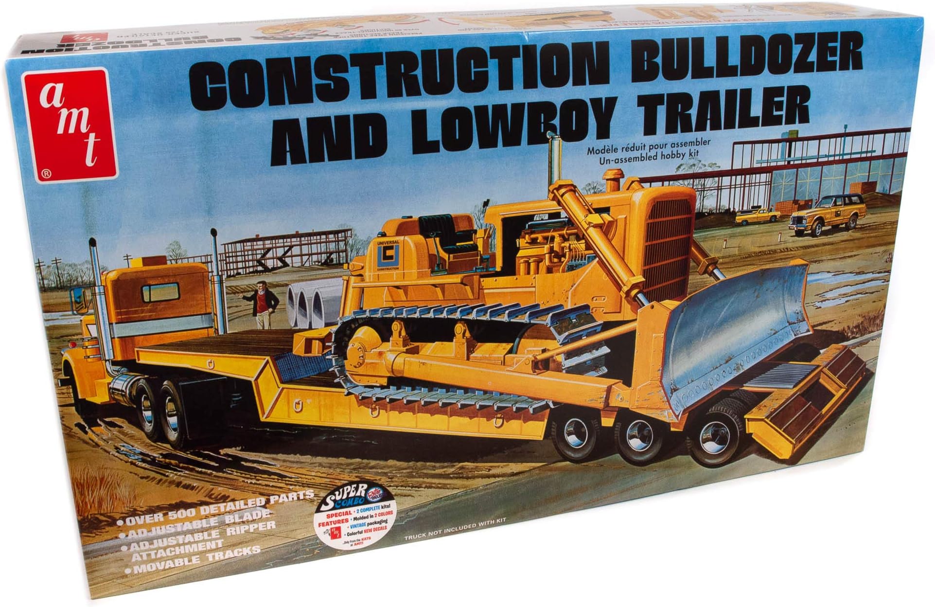 AMT Lowboy Trailer & Bulldozer Combo 1:25 Scale Model Kit (AMT1218),Black