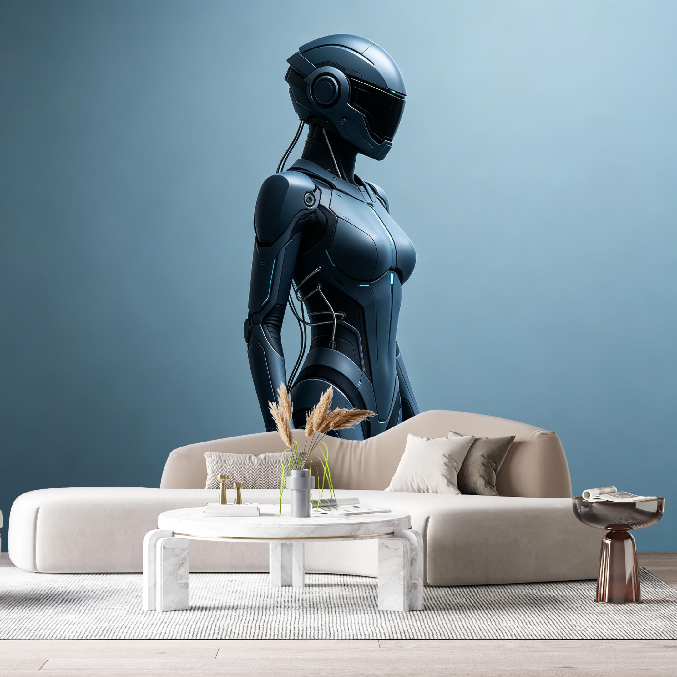 Custom Size Wall Mural Futuristic Humanoid Mech Cyber Armor 3D SciFi Robot SelfAdhesive Art Prints Removable Large Wallpaper Boy Bedroom Esports Room Game Room Tenant Room Studio