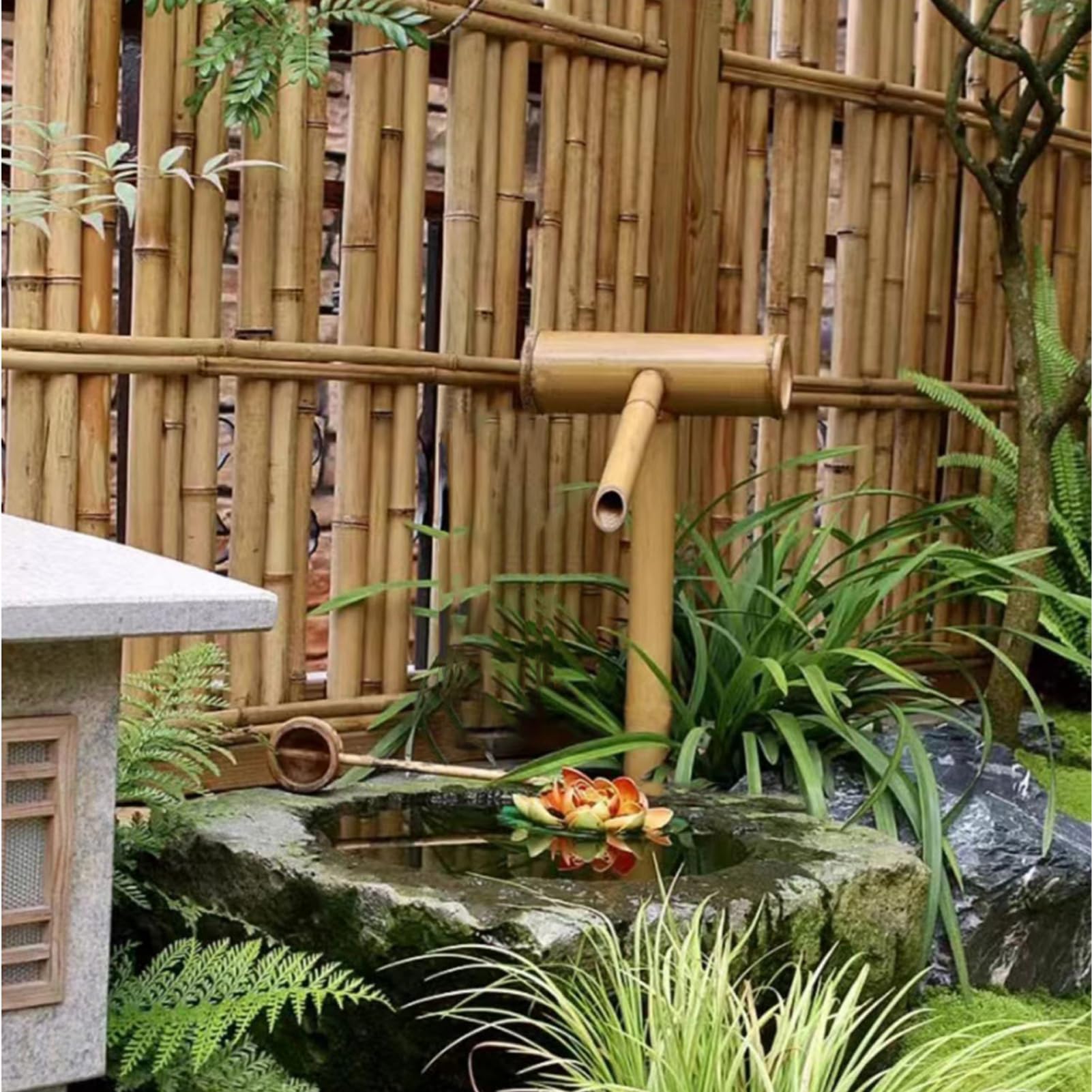 Fontana Zen In Bambù 12 Pollici - Con Pompa 220V - Per Interni Ed Esterni - Base A Tre Bracci - Foto 4