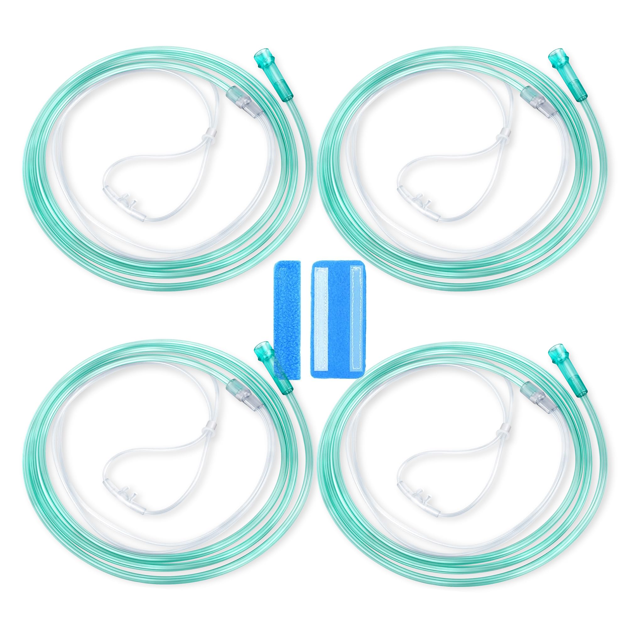7 Foot Green Nasal Cannulas for Oxygen, Standard Kink Resistant Cannula Nasal Tubing for 0xygen - 4 Pack Oxygen Cannula with 1 Pair Ear Cusions
