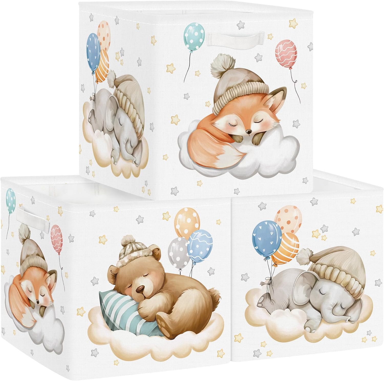 Juego de 3 cubos organizadores de almacenamiento de animales durmientes de 11.8 pulgadas, cesta de almacenamiento de ropa para armario, estante de