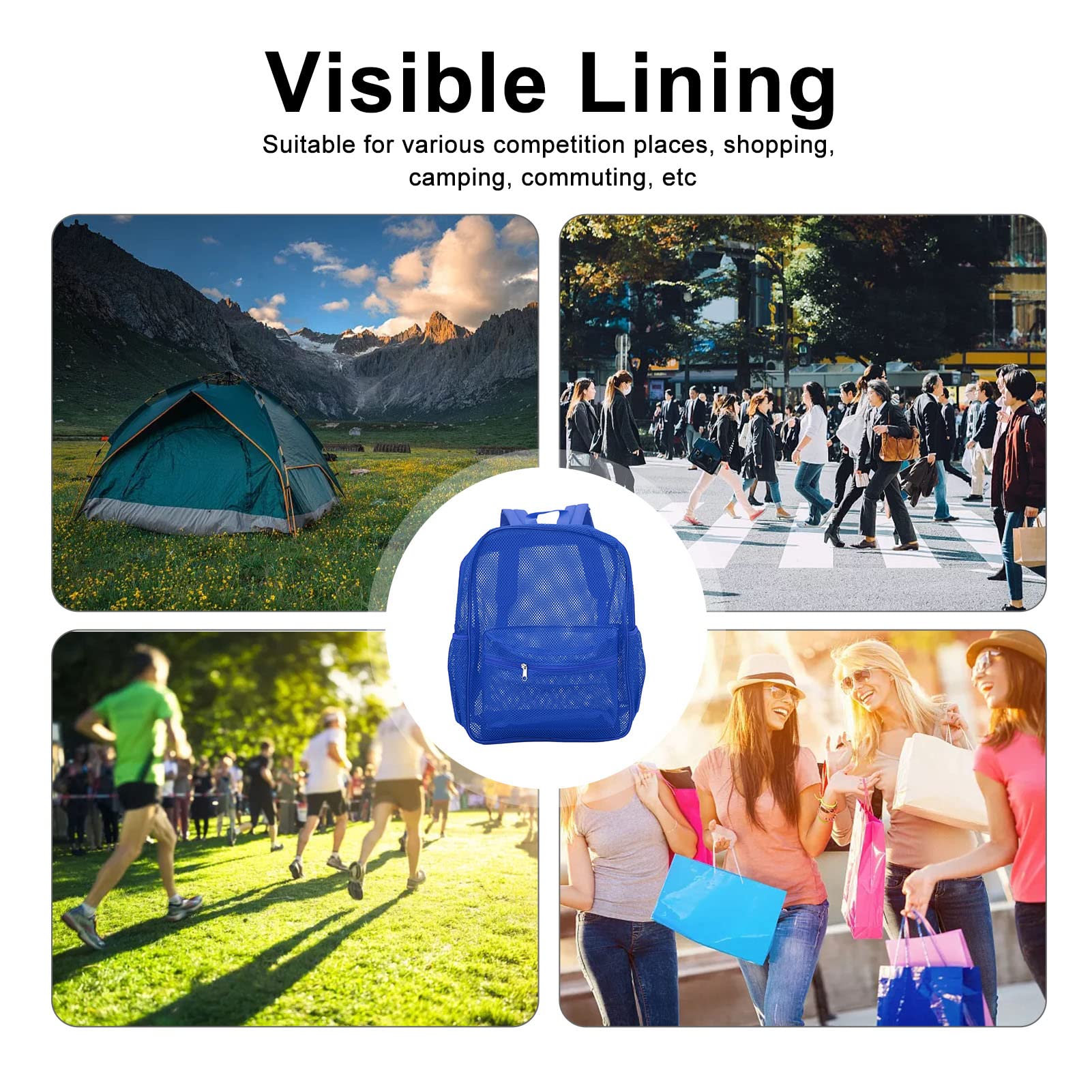 Zaino in Rete, Zaino in Rete Resistente, Zaino Universitario Leggero e Lavabile Trasparente con Due Tasche Estensibili su Entrambi i Lati per Scuola, Nuoto, Fitness, Spiaggia (Blu)