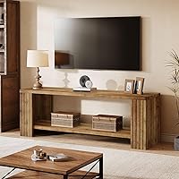 Vista 7 de Soporte de TV de madera maciza para televisores de 55/60/65/75 pulgadas, centro de entretenimiento de granja con estante de almacenamiento de 2