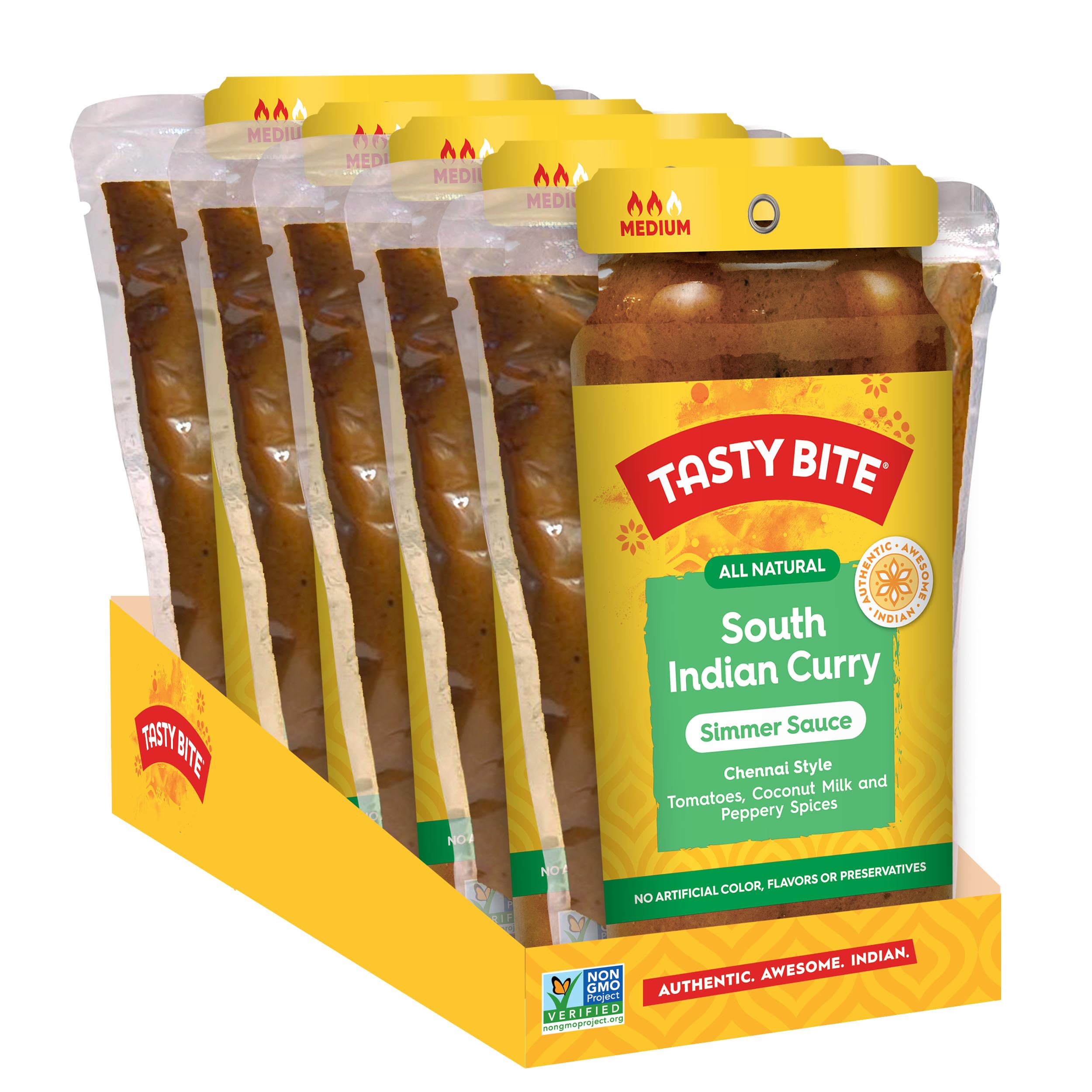 Tasty Bite Chennai South Indian Curry Simmer Sauce, 7-Ounce 5-Pack, 3-4 Servings Per Pouch, Vegan, Kosher, All Natural