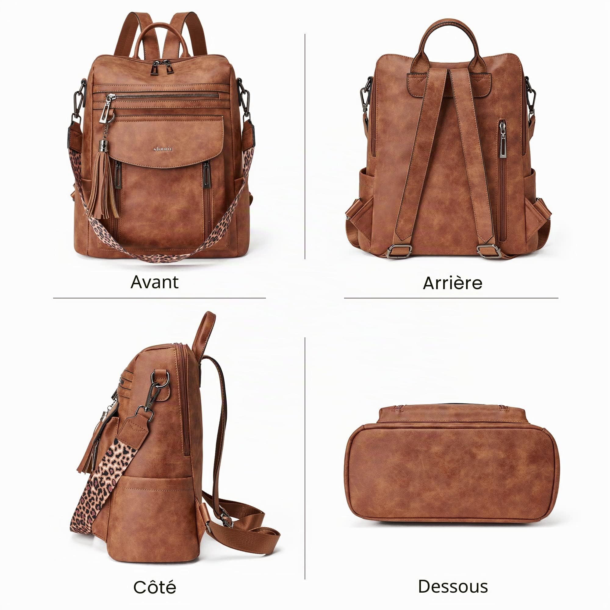 Shrrie Sac à dos pour femmes, sacs à main portés en cuir PU, élégant sac à dos anti-vol étanche convertible avec bandoulière amovible pour le travail Voyage Collège Gif