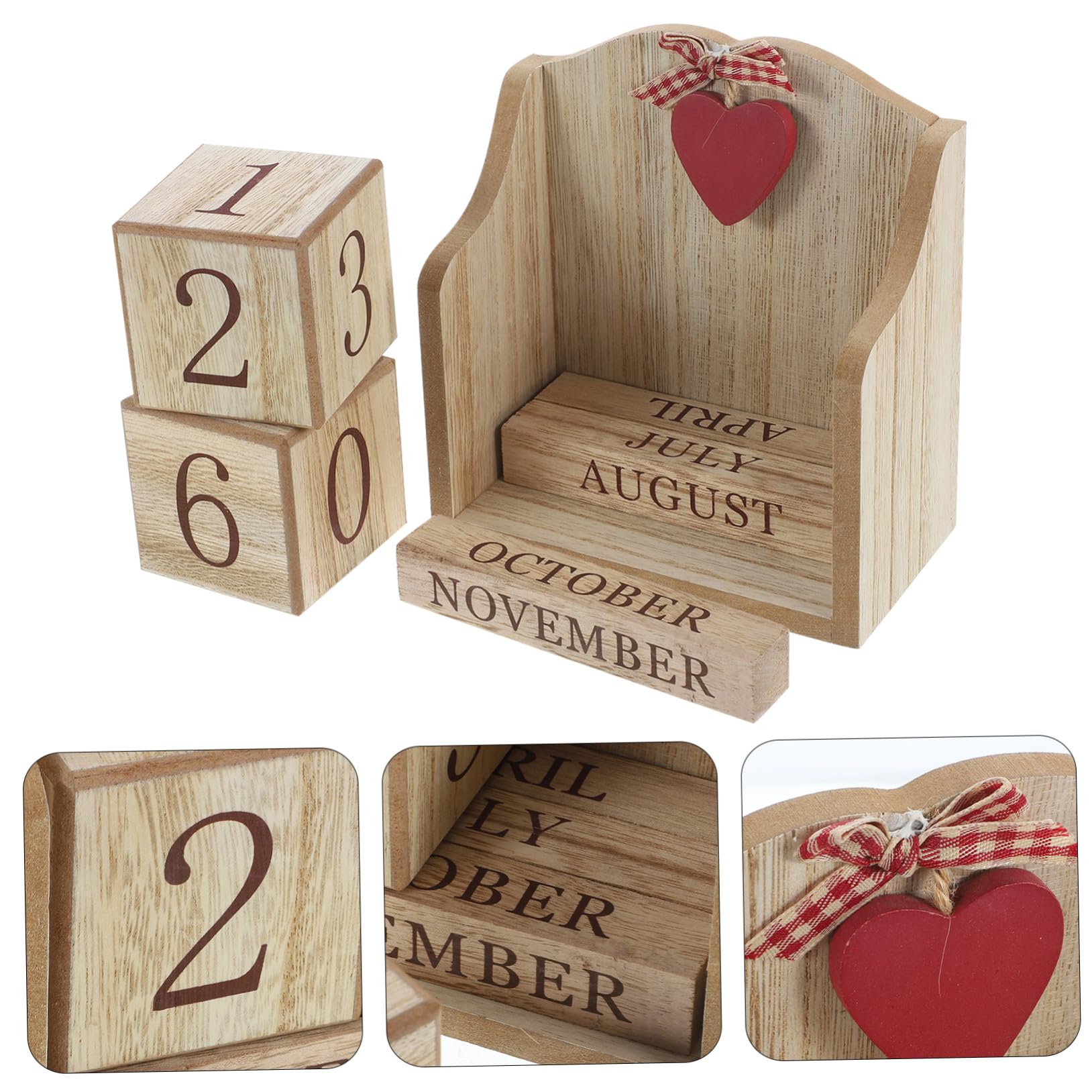 DOITOOL 4 Stück Ewiger Holzblock Tischkalender Handlicher Dauer Kalender mit Monats und Zahlenblöcken Praktischer Holzwürfel Kalender für Büro und Zuhause Kompakte Schreibtischdeko