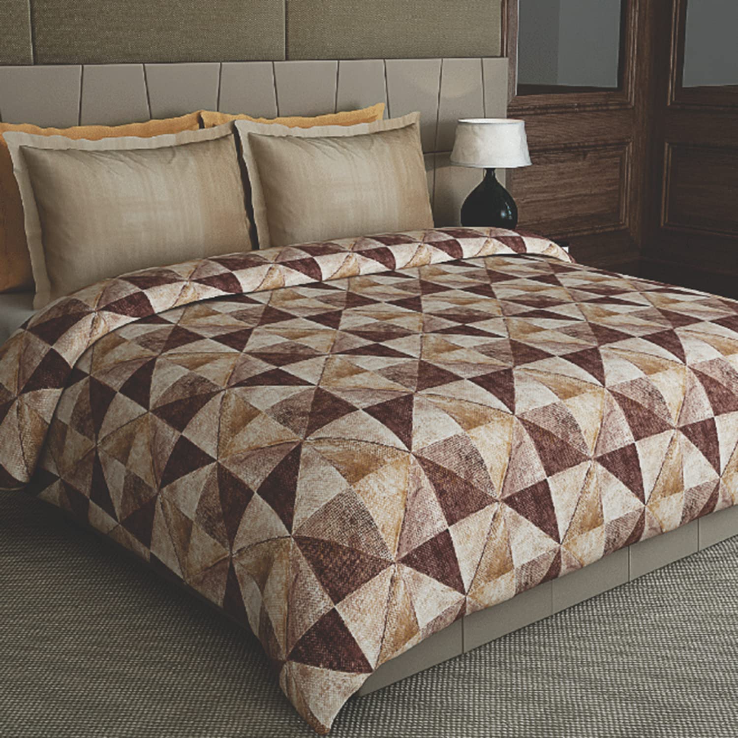 GM Cotton Geometric Pattern Lightweight Blanket Reversible Single Bed Comforter with 150 GSM Microfiber Filling for Home, Travelling, Gifting - (Single Bed - Brown & Cream Colour)-image-19
