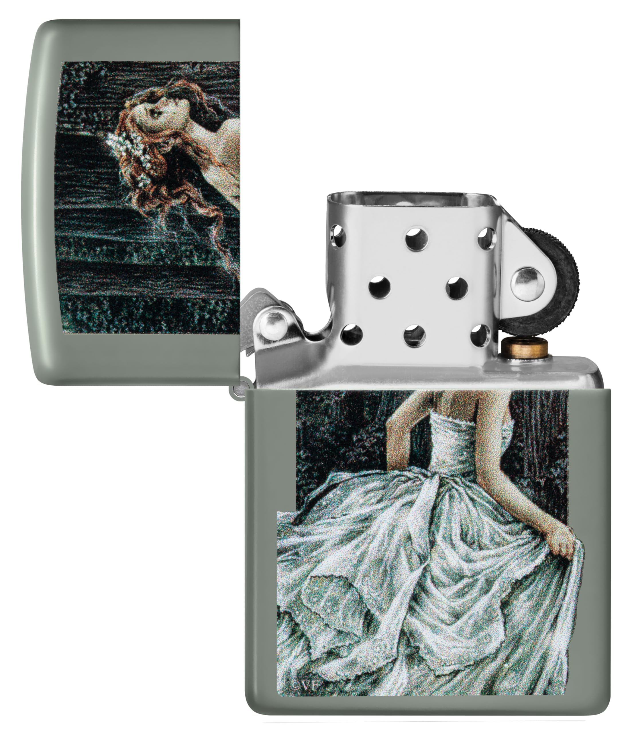 Zippo Encendedor a Prueba de Viento - Victoria Frances - Acabado Verde Salvia con Color Image - Recargable - Reutilizable - Diseño a Prueba de Viento - Caja de Regalo - Hecho en EEUU